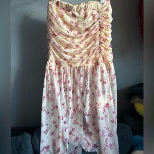 Sheer Floral Ruched High Low Skirt Small